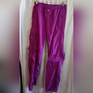 Love Tree Small Magenta Utility Track Pants Cargo Pockets Elastic Waist Purple